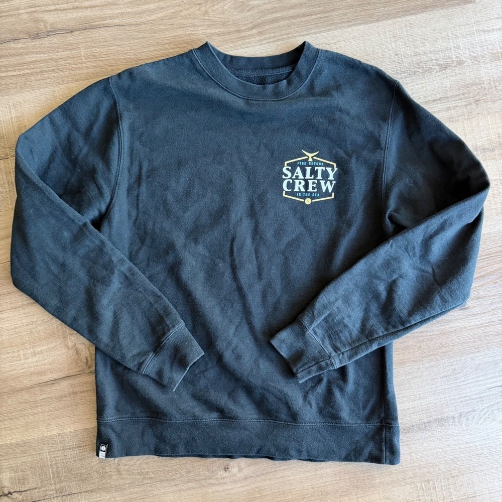 Salty Crew Find Refuge In The Sea Mens Small Black Graphic Fleece Sweatshirt